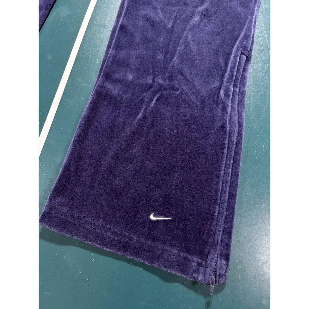 Vintage Nike Velour Tracksuit Womens M Blue Striped Jacket Pants Set Velvet Y2K